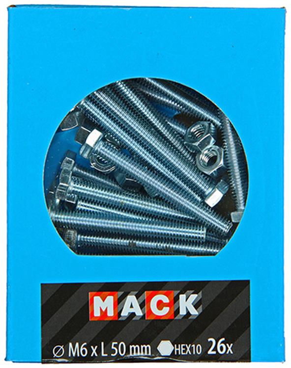 Mack 1020217 - boulon de robinet + écrou galvanisé 26 pcs m6 x 50 mm | 5 pièces