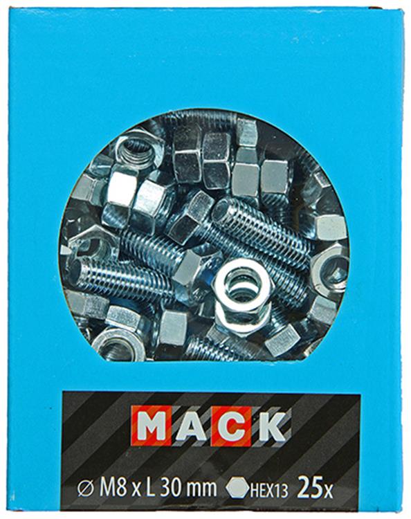 Mack 1020220 - boulon de robinet + écrou galvanisé 25 pcs m8 x 30 mm | 5 pièces