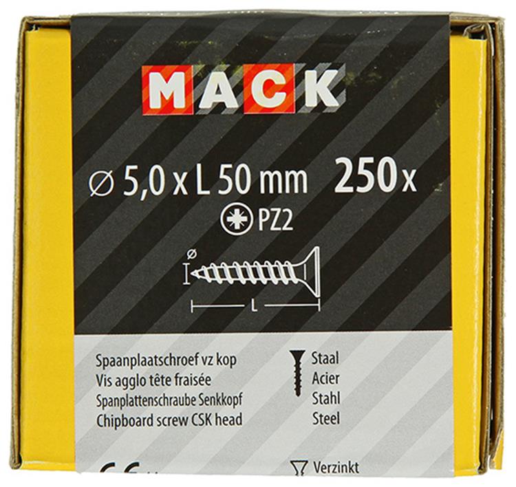 Mack 1020268 - vis pour panneaux d'aggloméré tête VZ GVZ 250 pcs 5,0 x 50 mm | 1 pièce