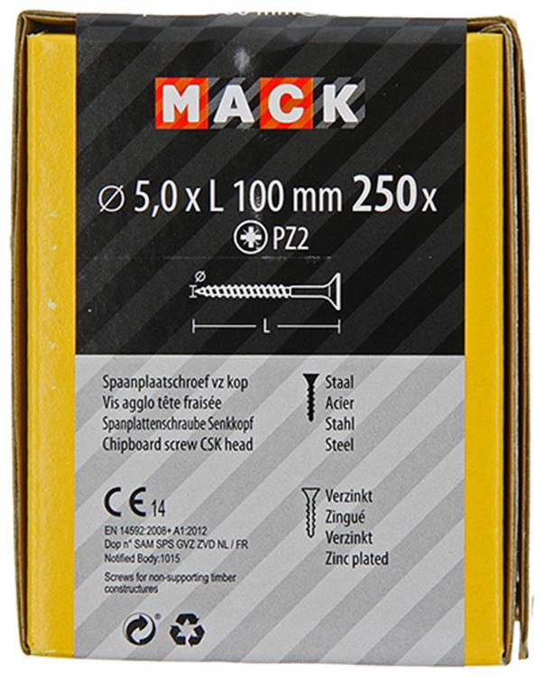 Mack 1020273 - vis pour panneaux d'aggloméré tête vz gvz 250 pièces 5,0 x 100 mm | 1 pièce