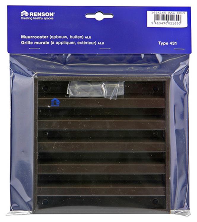 Renson 1006234 - grille murale en saillie aluminium 431 ral8019 165x165mm | 2 pièces