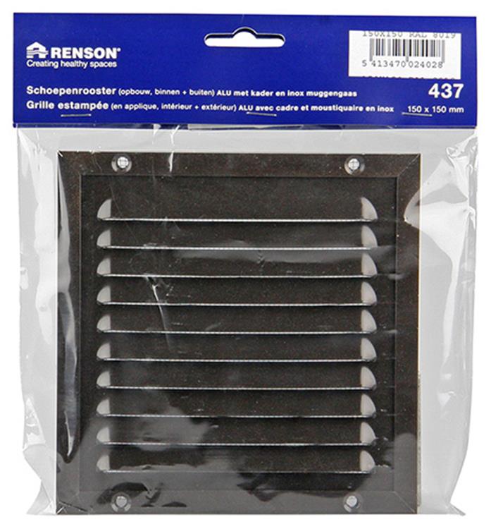 Renson 1006343 - grille à hélices + cadre + moustiquaire. construction 437 ral8019 150x150mm | 2 pièces