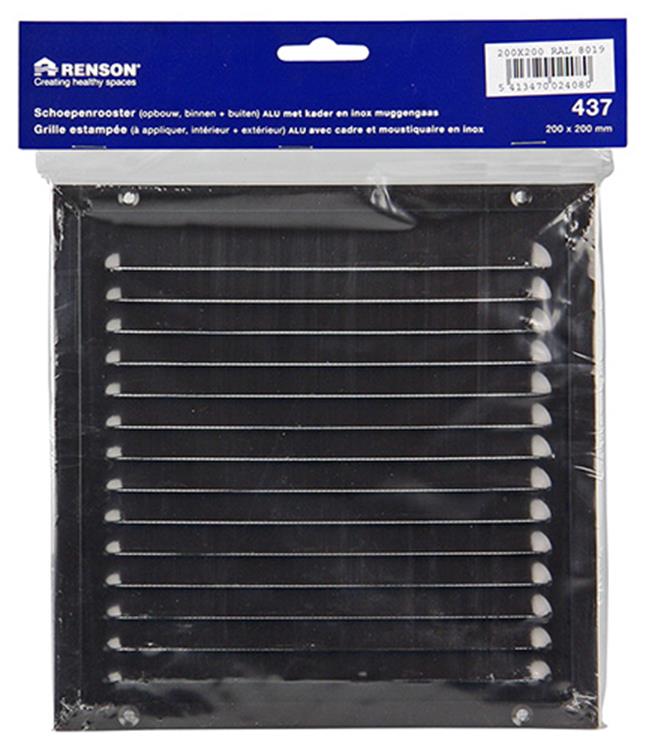 Renson 1006349 - grille à hélices + cadre + moustiquaire. construction 437 ral8019 200x200mm | 2 pièces