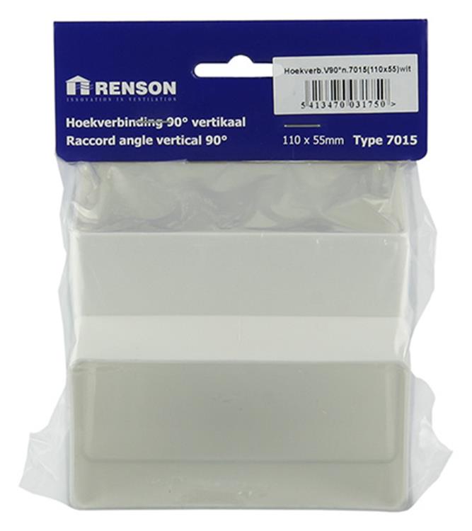 Renson 1006403 - Raccord d'angle PVC vert.90° 7015 blanc 110x55mm | 3 pièces