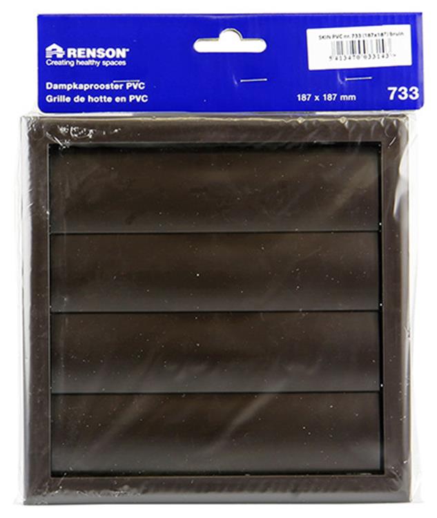Renson 1006375 - grille de hotte aspirante en saillie 733 PVC RAL 8019 187x187mm | 2 pièces