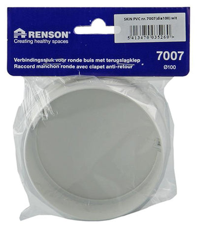 Renson 1006398 - Pièce de raccordement PVC + clapet anti-retour 7007 blanc ø 100 | 2 pièces
