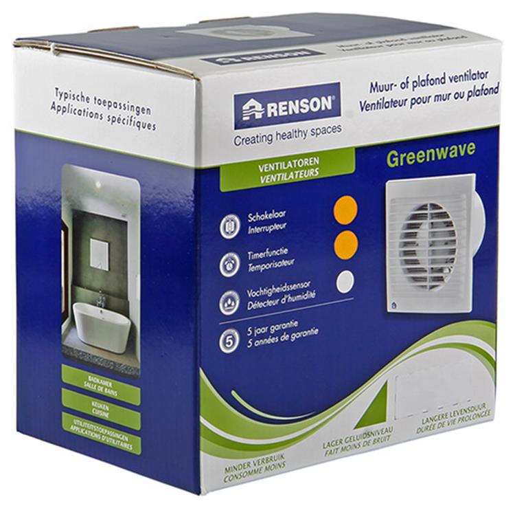 Renson 1006474 - ventilateur greenwave avec timer9201t blanc ø 100 | 1 pièce