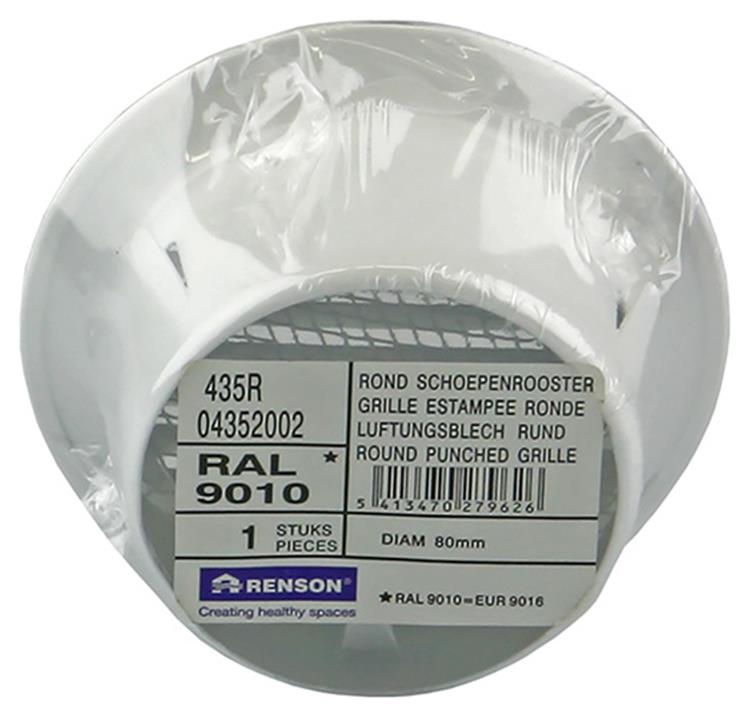 Renson 1008241 - grille à ailettes ronde à encastrer. 435 r alu ral 9010 ø 80 | 12 pièces
