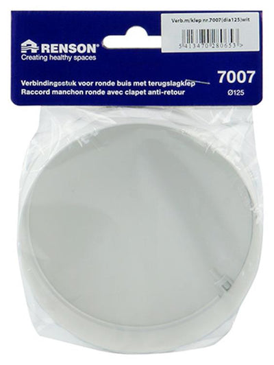 Renson 1008568 - Pièce de raccordement PVC + clapet anti-retour 7007 blanc diam. 125 mm | 2 pièces