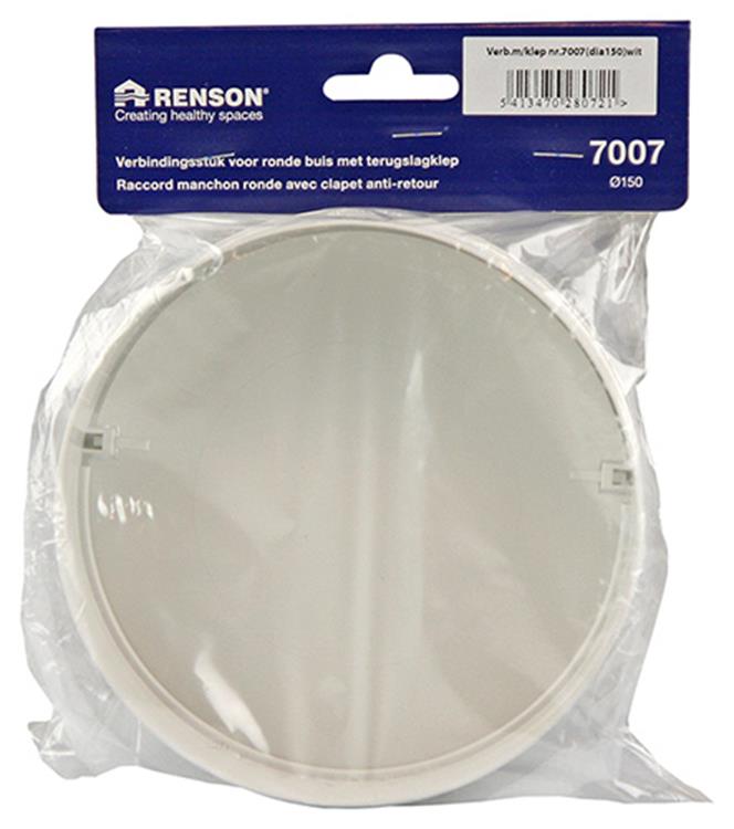 Renson 1008569 - Pièce de raccordement PVC + clapet anti-retour 7007 ø. 150 mm - blanc | 2 pièces
