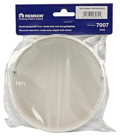 Renson 1008569 - Pièce de raccordement PVC + clapet anti-retour 7007 ø. 150 mm - blanc | 2 pièces