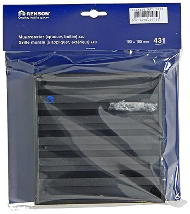 Renson 1057988 - grille murale en saillie avec maille 431 (165x165) ral 9005 noir | 2 pièces