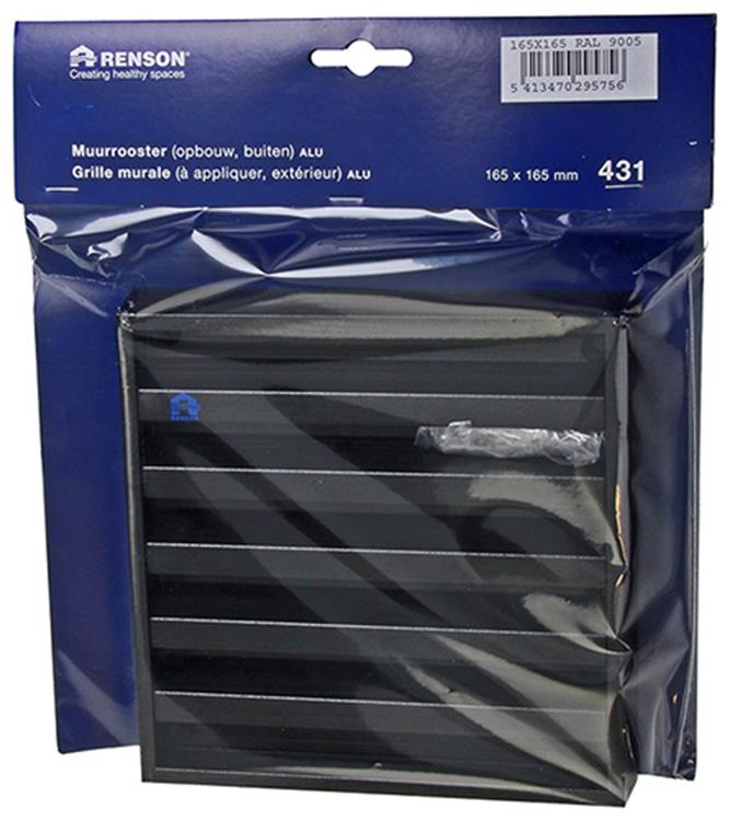 Renson 1057988 - grille murale en saillie avec maille 431 (165x165) ral 9005 noir | 2 pièces
