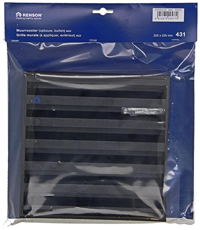 Renson 1057989 - grille murale en saillie avec maille 431 (225x225) ral 9005 noir | 2 pièces