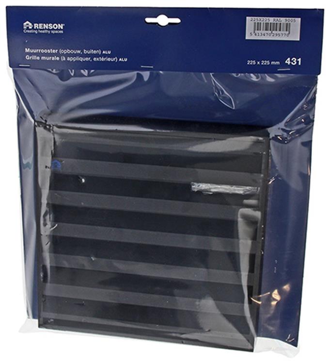 Renson 1057989 - grille murale en saillie avec maille 431 (225x225) ral 9005 noir | 2 pièces