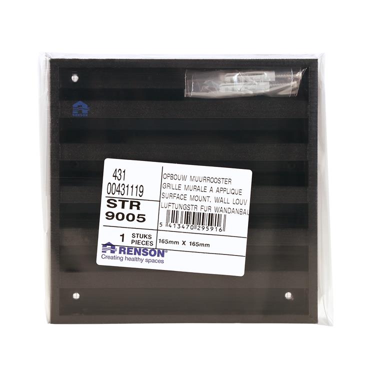 Renson 1058000 - surface-mounted wall grille with mesh 431 (165x165) ral 9005 black | 2 pièces