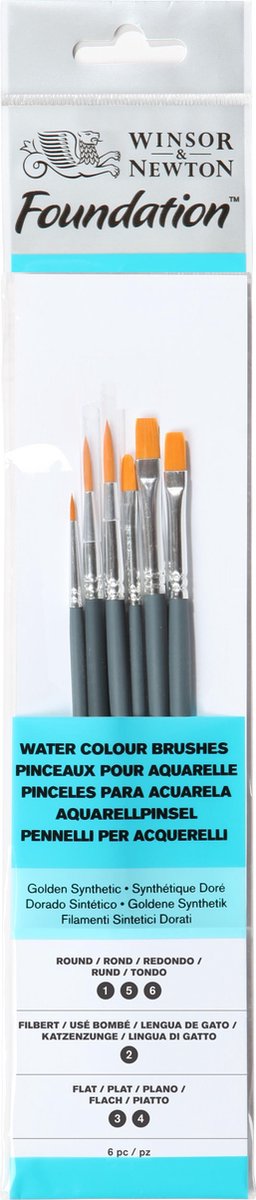 Winsor Newton 5295016 Ensemble de pinceaux pour fond de teint – Manche court – 6 pièces – Pinceaux ronds et plats Filbert pour aquarelle, gouache acrylique