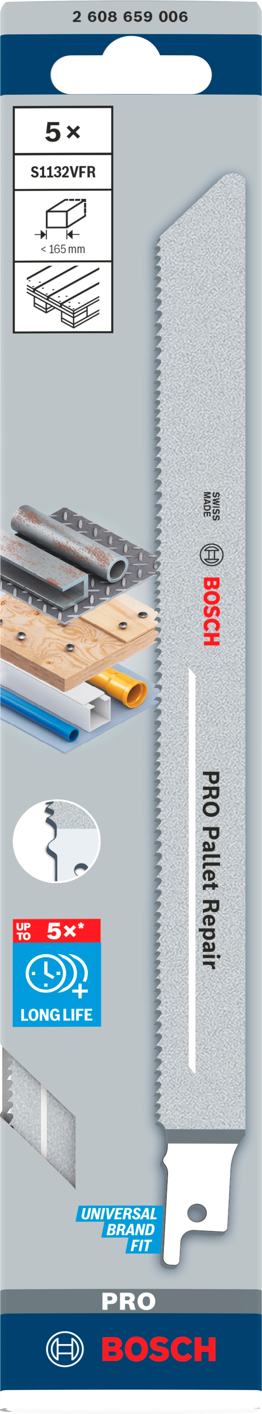 Bosch accessoires pro palette réparation s1132vfr lame de scie | 0 |9x19x225mm | 5 pièces - 2608659006