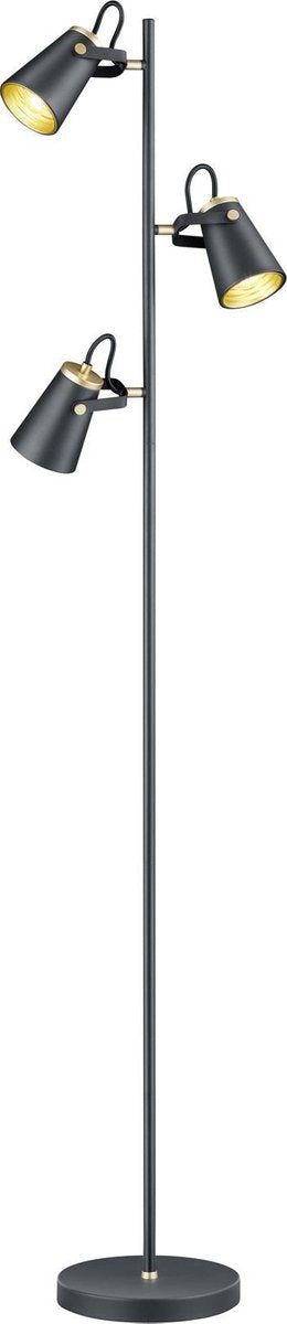 Trio edward - lampadaire - noir mat - excl. 3x e14 4w - interrupteur au pied