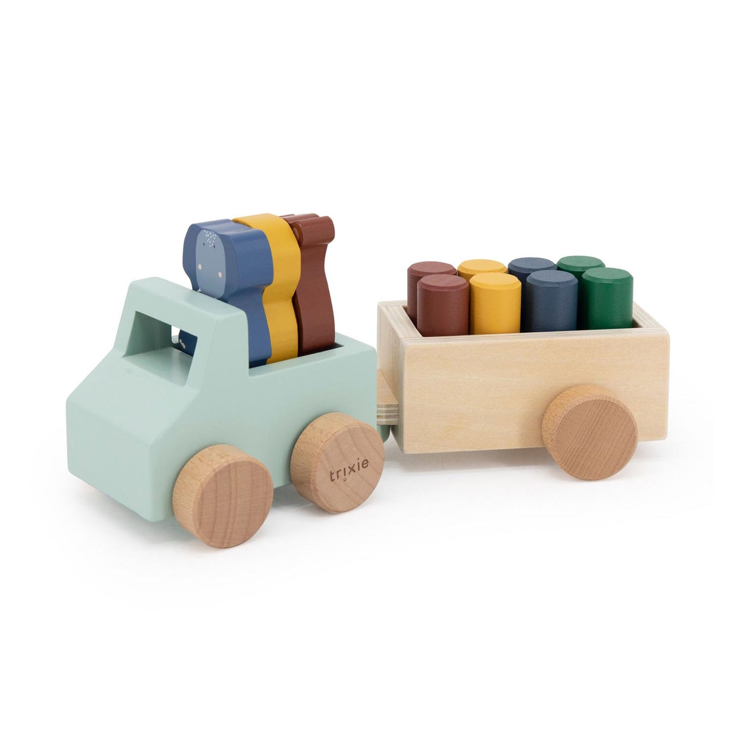 Voiture animale en bois trixie avec remorque