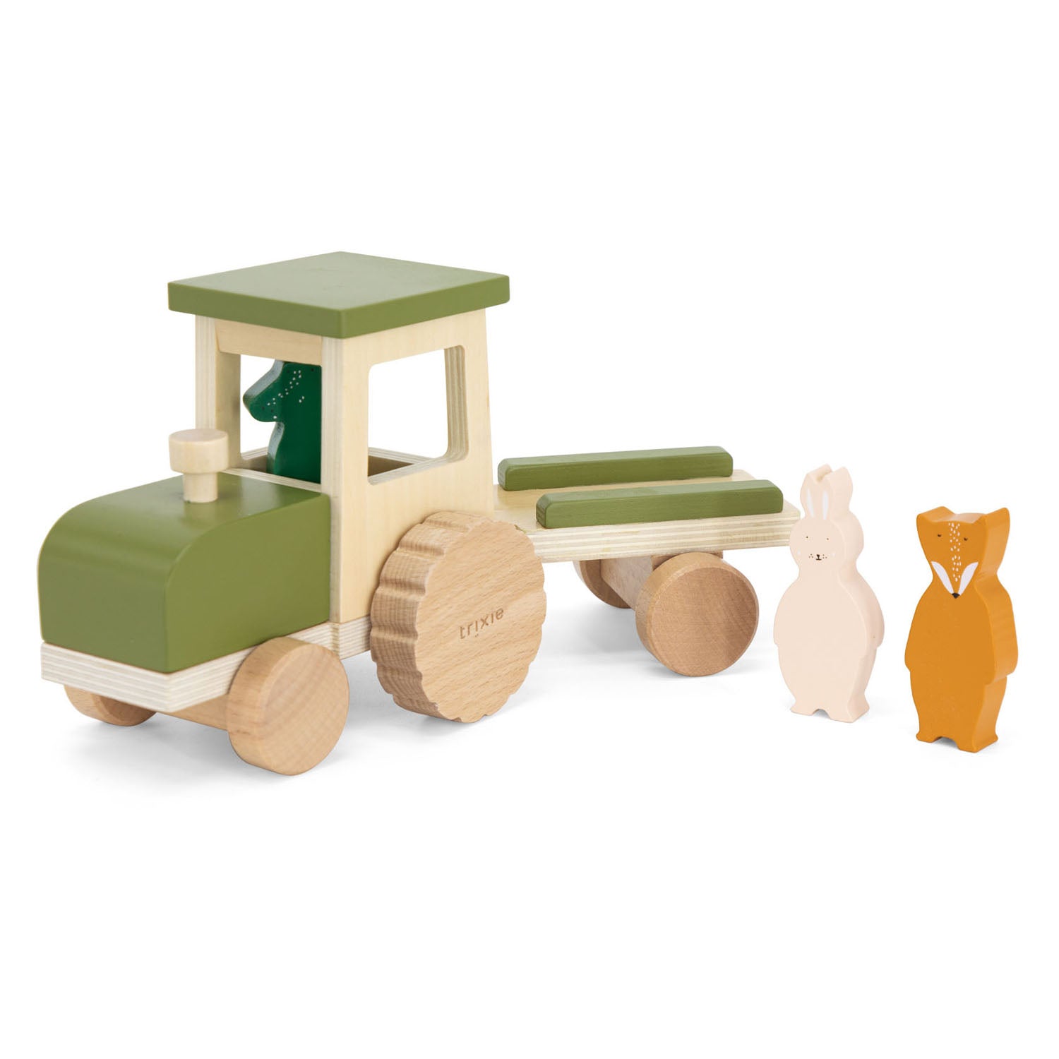Tracteur animal en bois trixie avec remorque