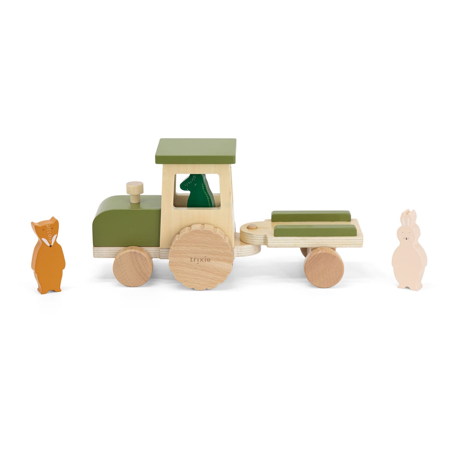 Tracteur animal en bois trixie avec remorque
