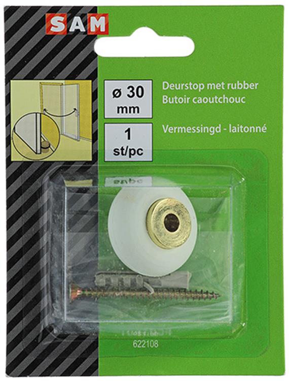 Mack 1047654 - butée de porte avec caoutchouc plaqué laiton ø 30 mm 1 pièce pièce | 6 pièces