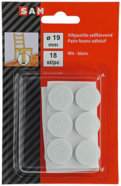 Mack 1047702 - pastille en feutre autocollante blanc ø 19 mm 18 pcs | 12 pièces