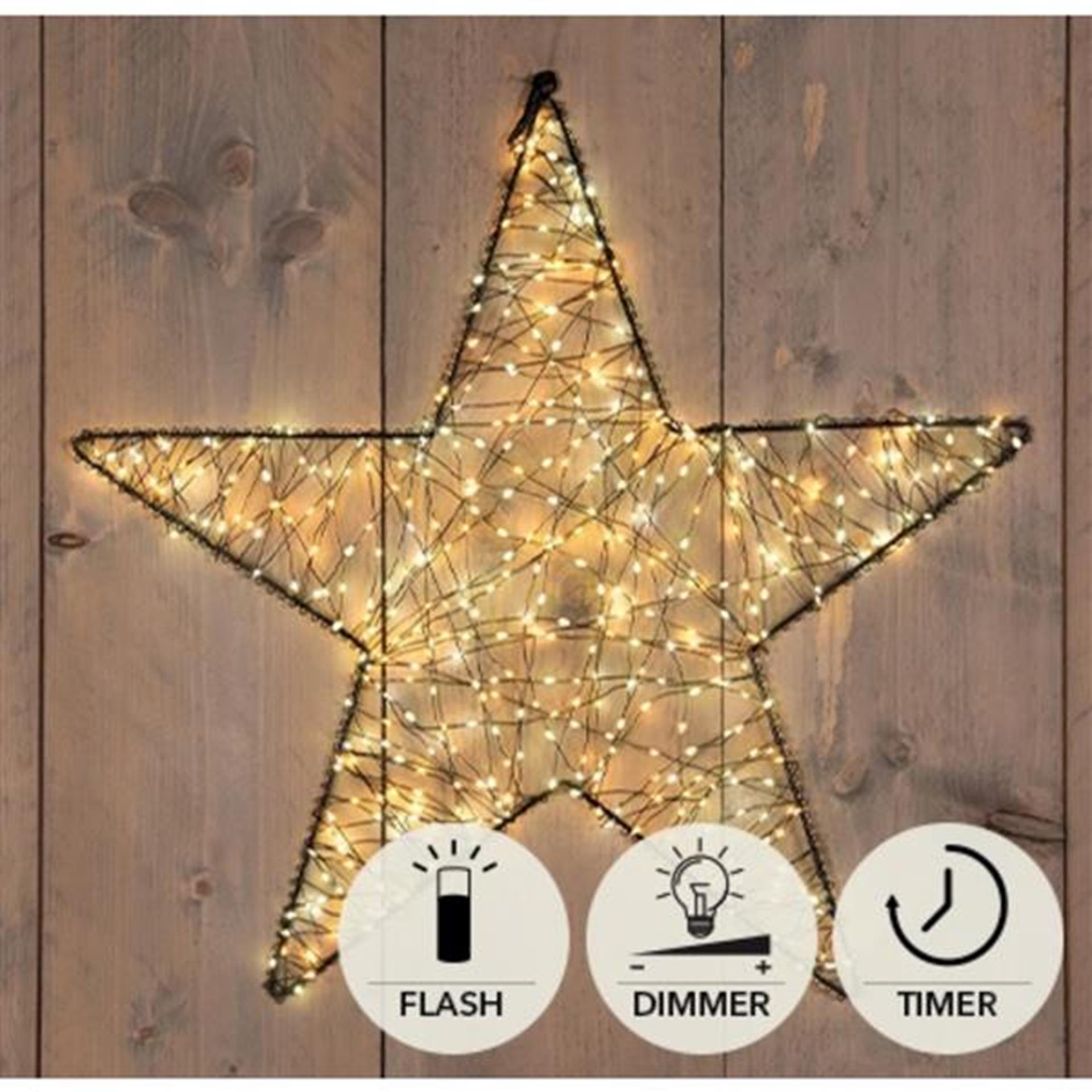 Anna's collection star metal 500led flash ip44 transformateur avec minuterie et variateur 56cm blanc chaud classique chaud