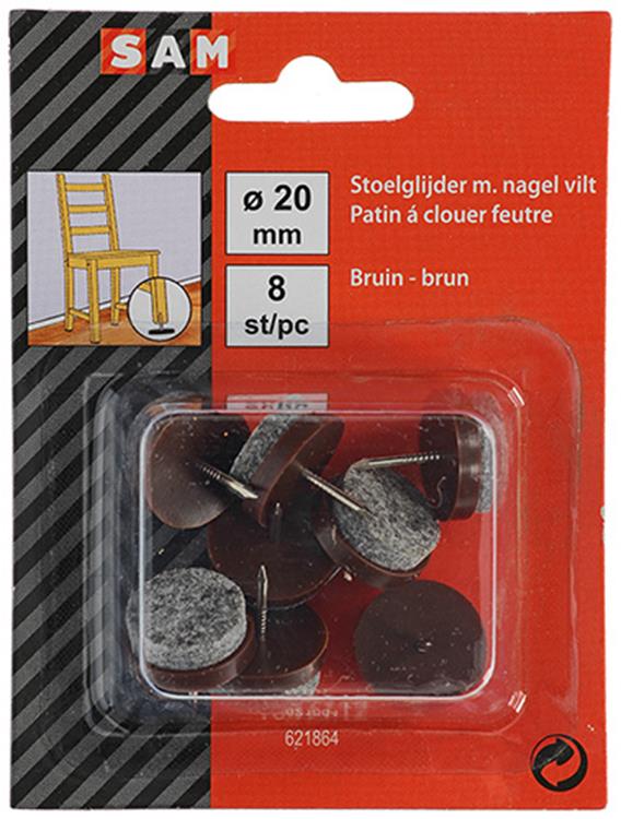 Mack 1047712 - patin de chaise avec feutre à clous marron ø 20 mm 8 pcs | 6 pièces