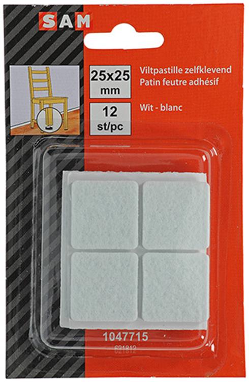 Mack 1047715 - pastille en feutre autocollante blanc 25 x 25 mm 12 pcs | 12 pièces