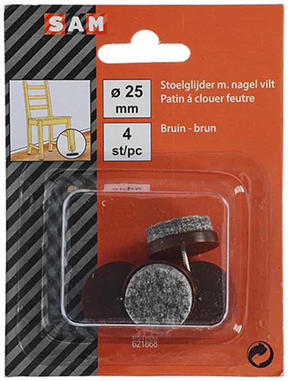 Mack 1047732 - patin de chaise avec feutre à clous marron ø 25 mm 4 pcs | 6 pièces