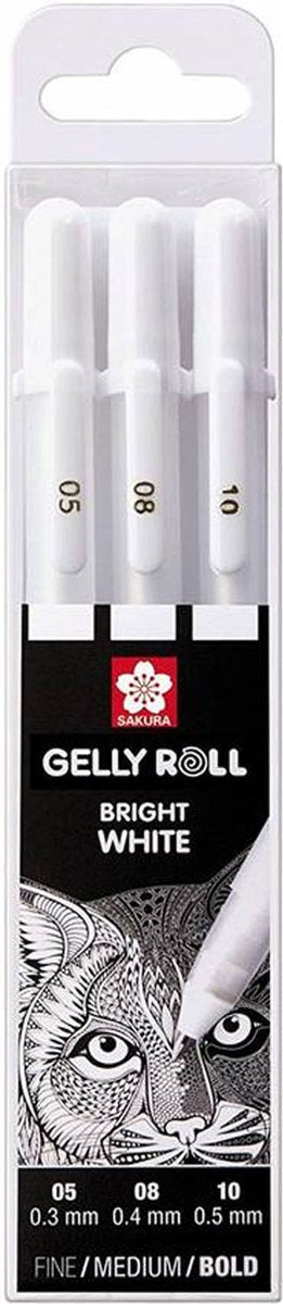 Sakura • stylo gel gelly roll 05, 08 10 blanc 3 pièces