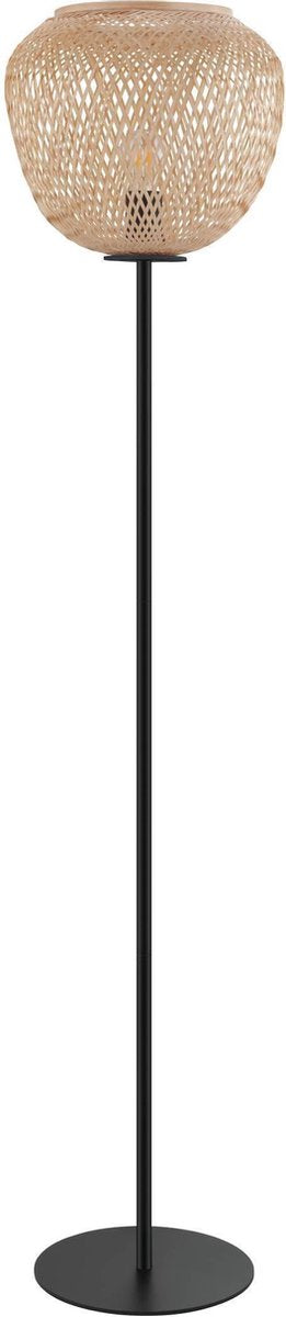 Lampadaire Eglo Dembleby - lampe sur pied - e27 - 150 cm - bois naturel - noir