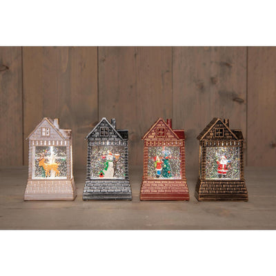 Anna's collection maison LED avec image dans de l'eau pailletée 14x8x4,5cm alimentée par batterie 4 assortis