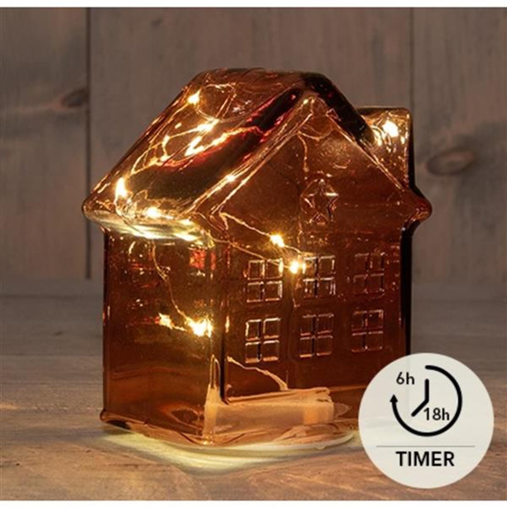 Anna's collection maison led verre bordeaux h14cm