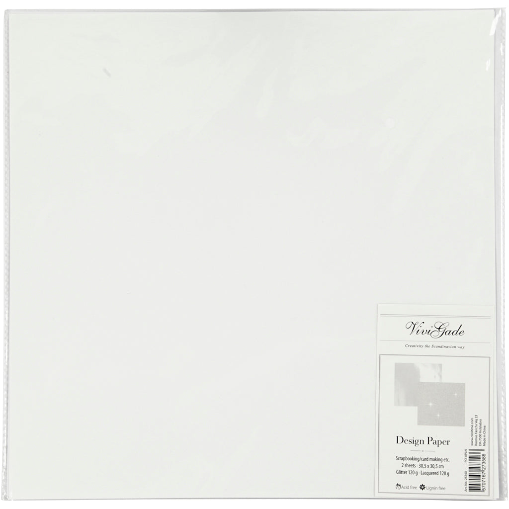 Papier design Vivi Gade, feuille 30,5x30,5 cm, 120+128 gr, blanc, 2 feuilles 1 boîte