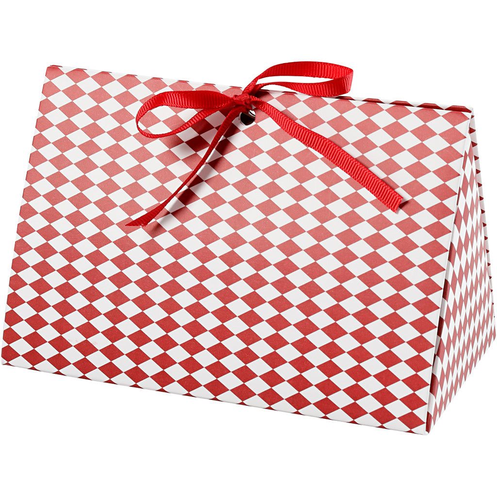 Coffret Vivi Gade, motif arlequin, dim. 15x7x8 cm, 250 g, rouge, blanc, 3 pièces 1 boîte