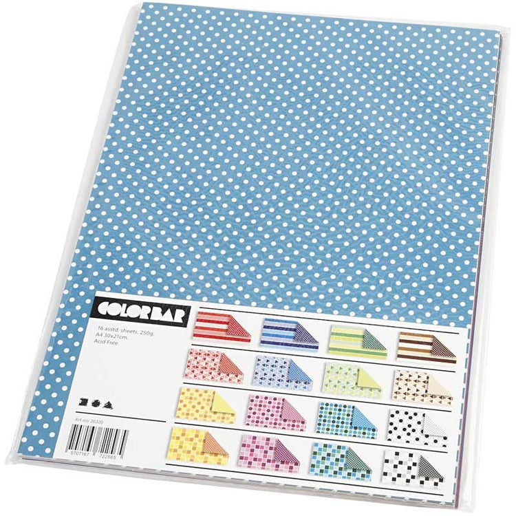 Carton à barres de couleur Creativ company, a4, feuille 210x297 mm, 250 gr, 16 feuilles diverses 1 boîte