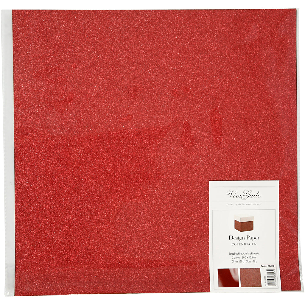 Papier design Vivi Gade, feuille 30,5x30,5 cm, 120+128 gr, rouge, 2 feuilles 1 boîte