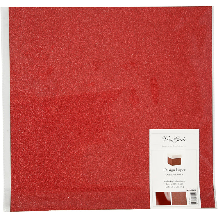 Papier design Vivi Gade, feuille 30,5x30,5 cm, 120+128 gr, rouge, 2 feuilles 1 boîte