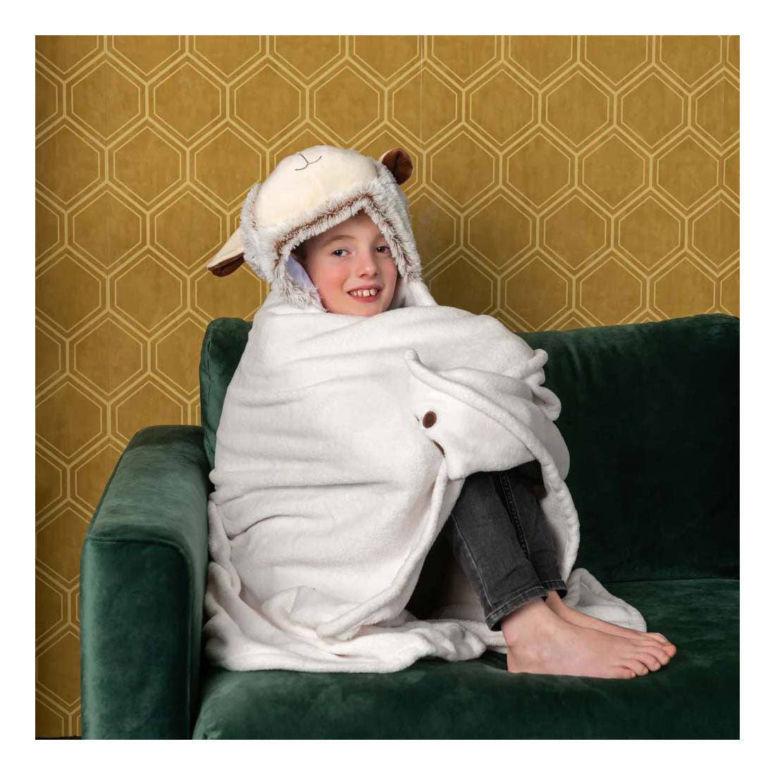 Noxxiez couverture câline avec capuche mouton, 130x100cm