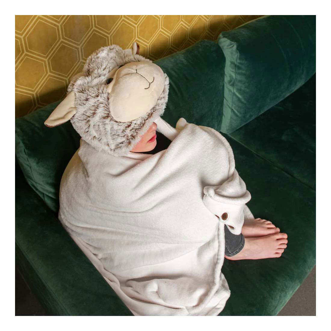 Noxxiez couverture câline avec capuche mouton, 130x100cm