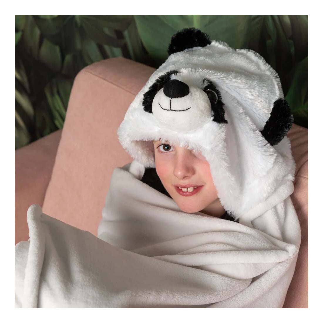 Noxxiez Couverture câline avec panda à capuche, 130x100cm
