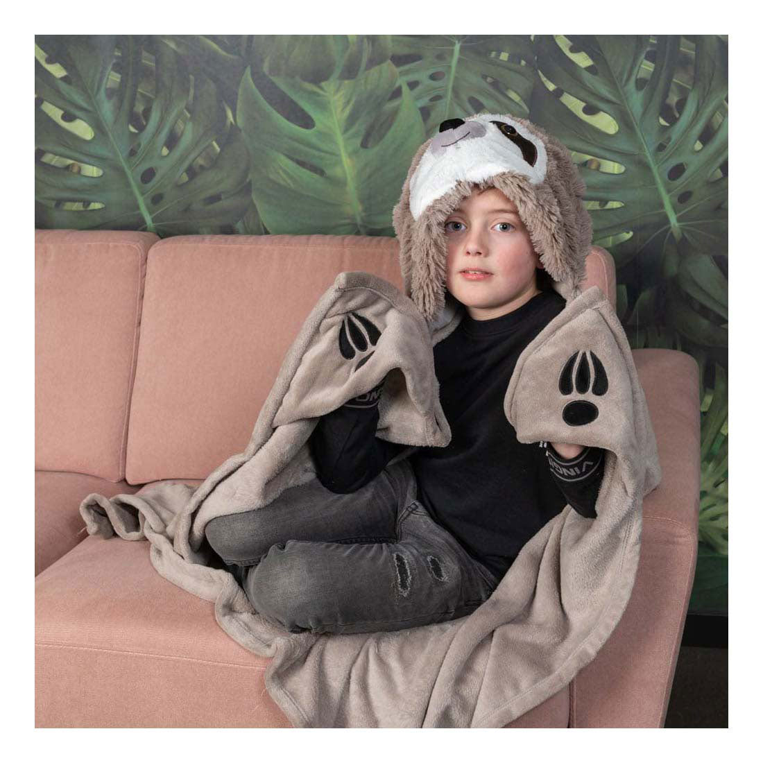 Noxxiez Couverture câline avec paresseux à capuche, 130x100cm