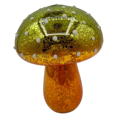 Statue ambiance manoir champignon LED vert 11x14,5cm
