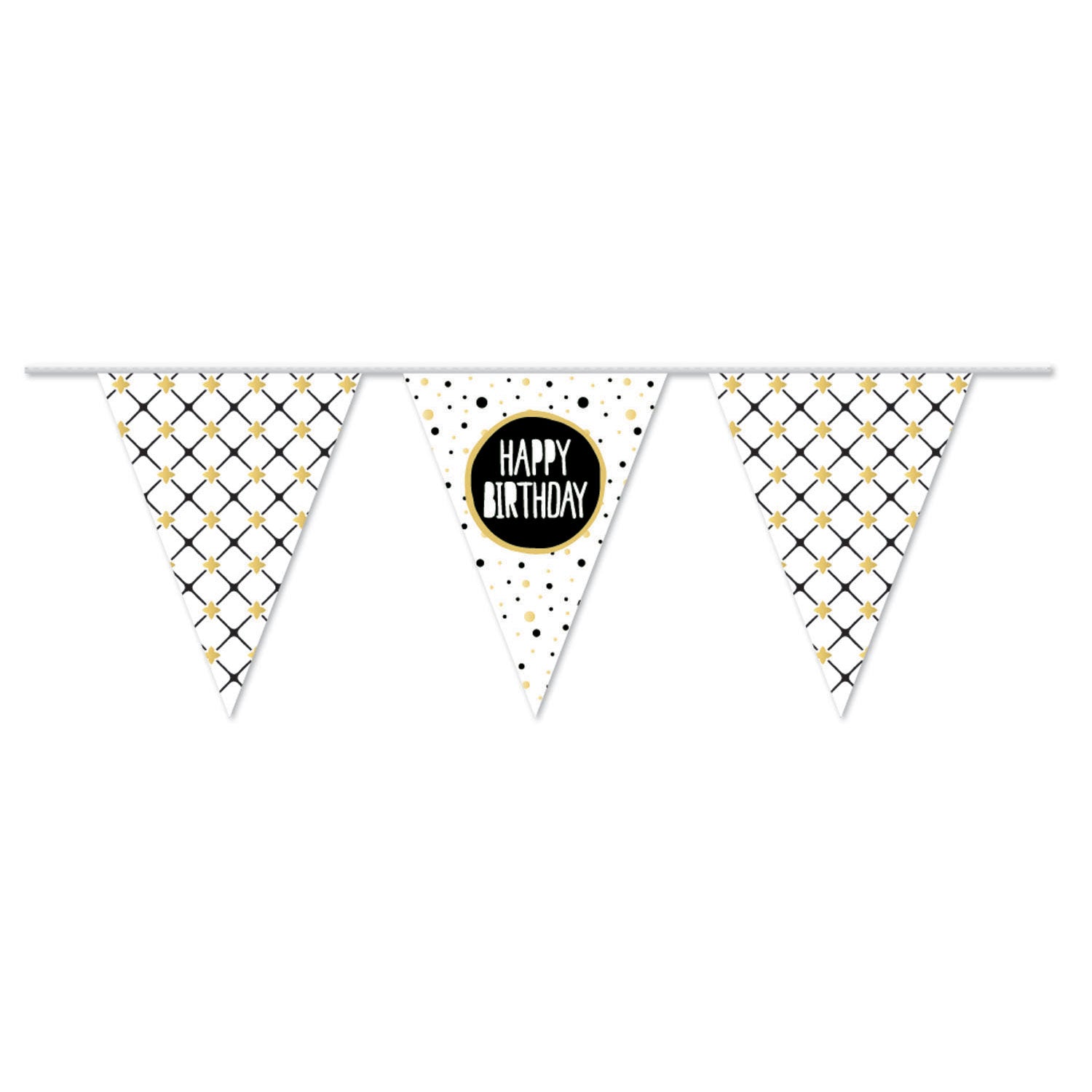 Ligne de drapeau joyeux anniversaire or, 10mtr.