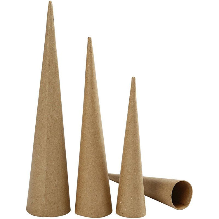 Creativ company cônes hauts, h : 20-25-30 cm, d 4-5-6 cm, 3 pièces 1 boîte