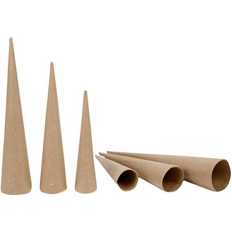 Creativ company cônes hauts, h : 20-25-30 cm, d 4-5-6 cm, 3 pièces 1 boîte