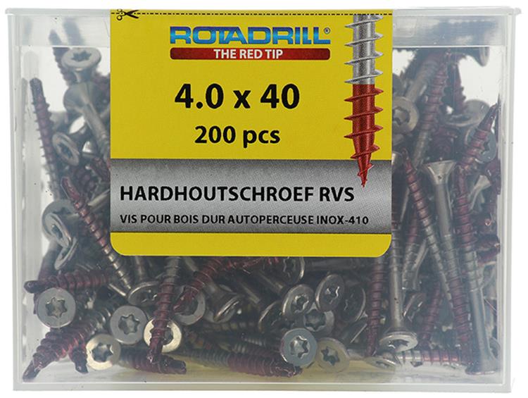 Vis à bois dur Rotadrill rotadrill acier inoxydable-410 pk autoperceuse torx tx20 ​​​​4.0x40 24 | 200 pièces - 471 140 040